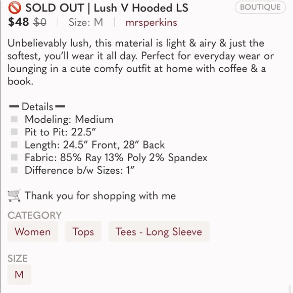 🔄🆕 Reposh Lush V Neck Hooded LS Top - Picture 5 of 5